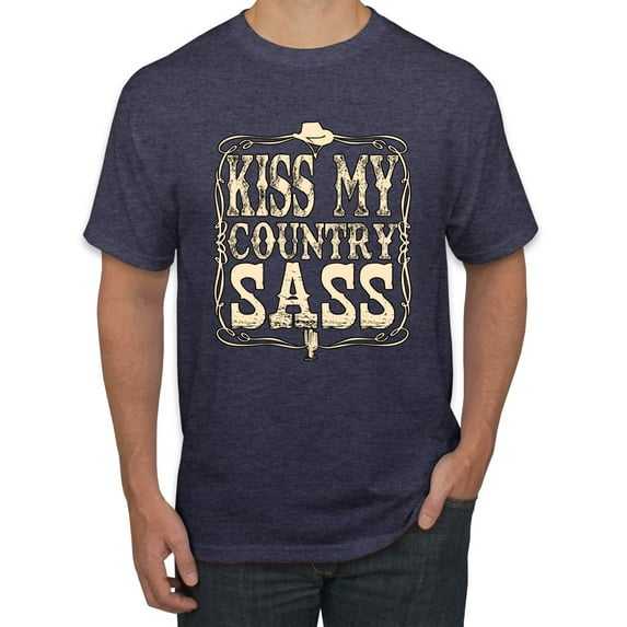 Wild Bobby, Kiss My Country Sass, Pop Culture, Men Graphic Tee, Vintage Heather Navy, 3X-Large