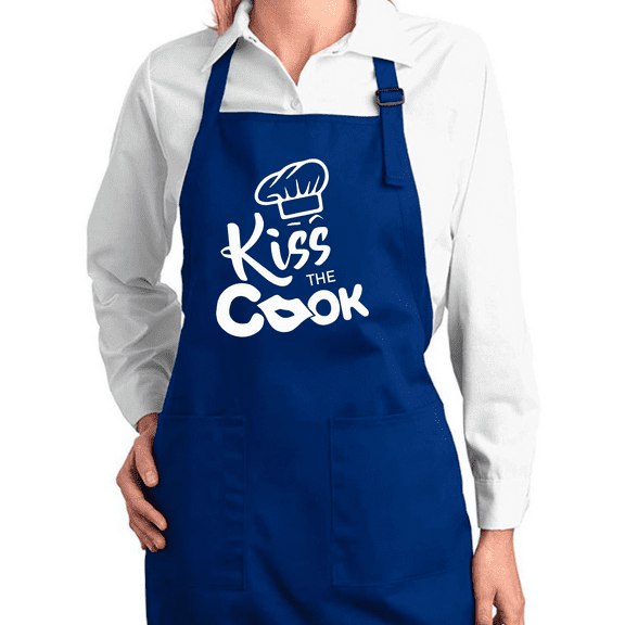 Wild Bobby, Kiss the Cook, Cooking Apron Graphic Apron with Pockets, Royal