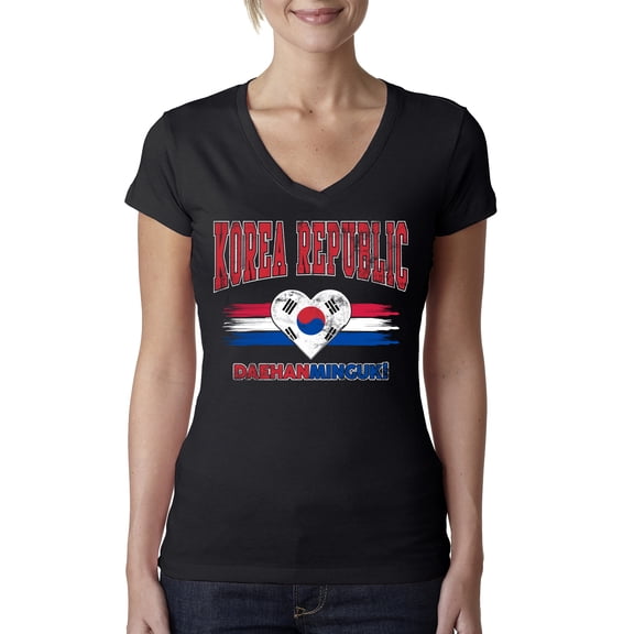 Wild Bobby Korea Republic Flag Heart Daehanminguk Graphic | Women's Novelty T-Shirt | Soccer Fan Game Day Gift for Her Women Junior Fit V-Neck Tee