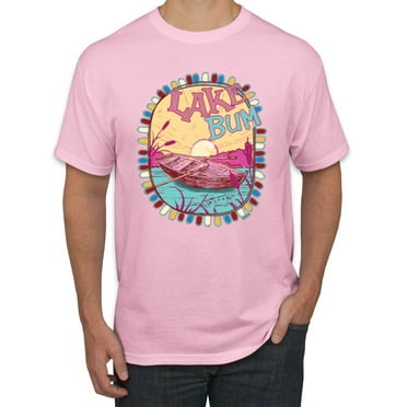 Wild Bobby Lake Bum Sunrise Vacation Boating Pink and Blue Humor Men Tee, Light Pink, Large
