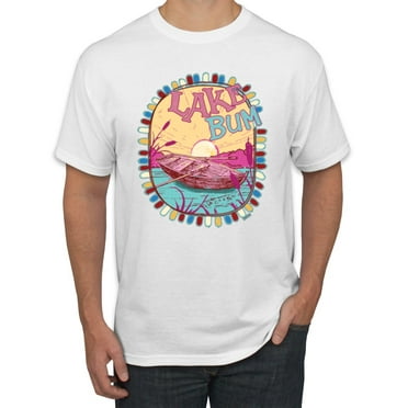 Wild Bobby Lake Bum Sunrise Vacation Boating Pink and Blue Humor Men Tee, White, Small