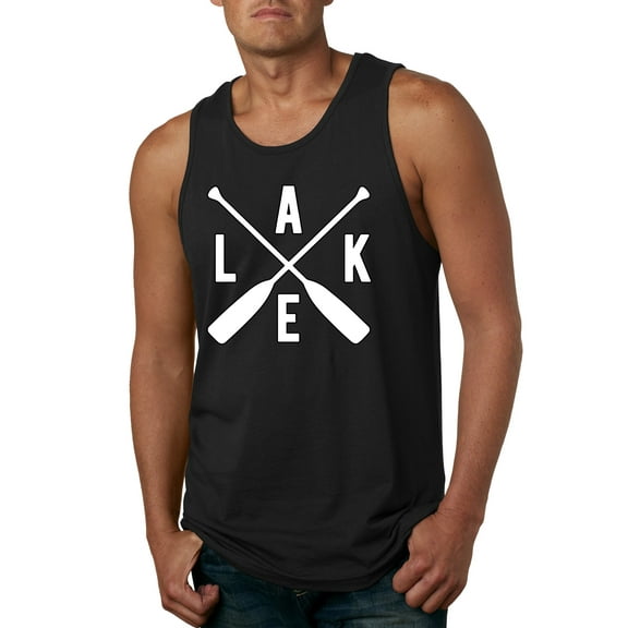 Wild Bobby, Lake Cross Paddles, Men Graphic Tank Top, Black, Small