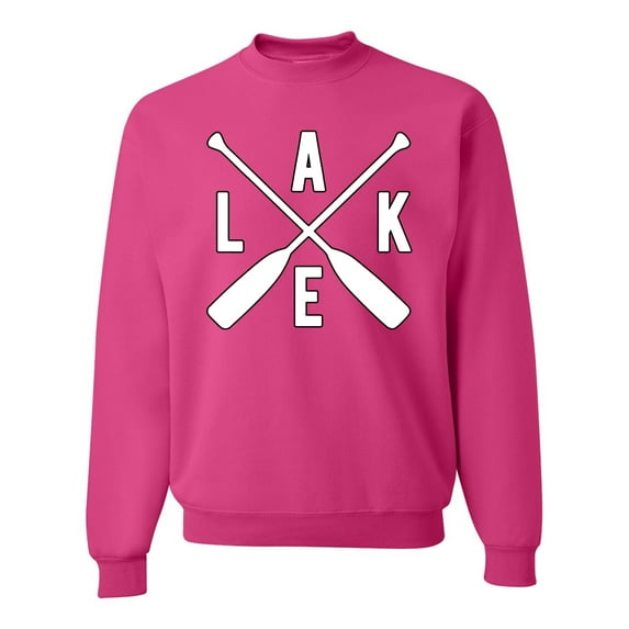 Wild Bobby, Lake Cross Paddles, Unisex Crewneck Graphic Sweatshirt, Fuschia, Small