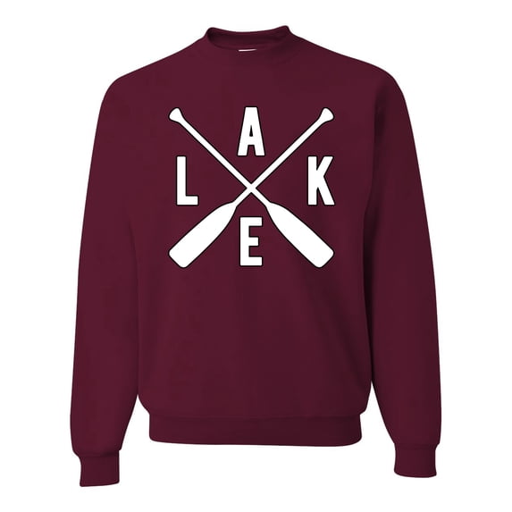 Wild Bobby, Lake Cross Paddles, Unisex Crewneck Graphic Sweatshirt, Maroon, 3X-Large