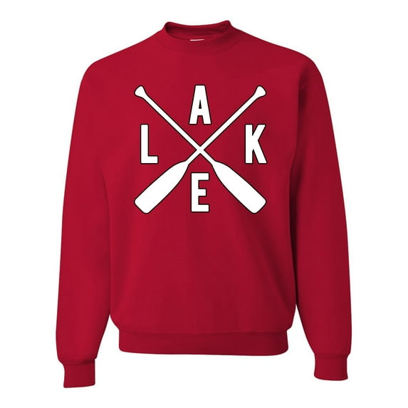 Wild Bobby, Lake Cross Paddles, Unisex Crewneck Graphic Sweatshirt, Red, X-Large