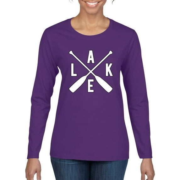 Wild Bobby, Lake Cross Paddles, Women Graphic Long Sleeve Tee, Purple, Medium
