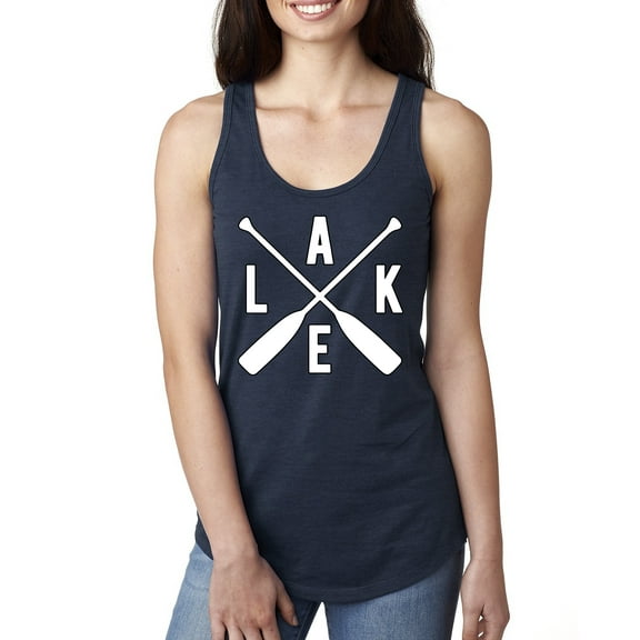 Wild Bobby, Lake Cross Paddles, Women Racerback Tank Top, Navy, X-Large