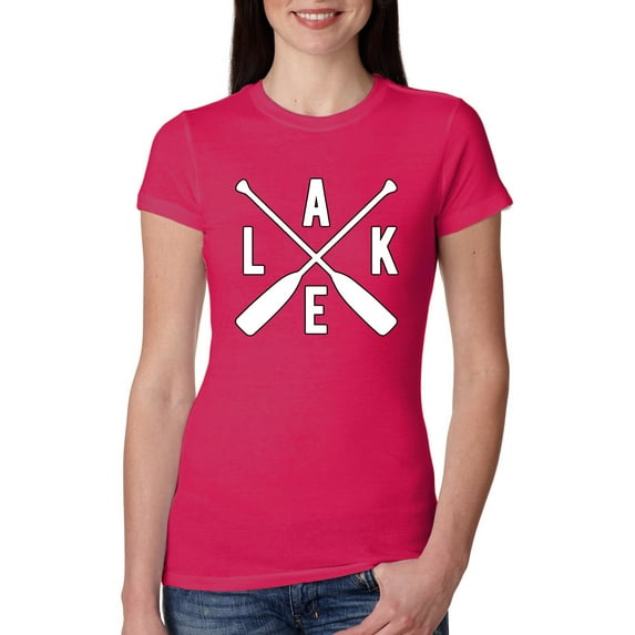 Wild Bobby, Lake Cross Paddles, Women Slim Fit Junior Tee, Raspberry, X-Large