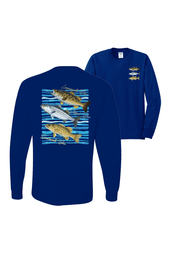 , Largemouth Striped Smallmouth Big Bass Fish Fishing Mens Long Sleeve Shirt