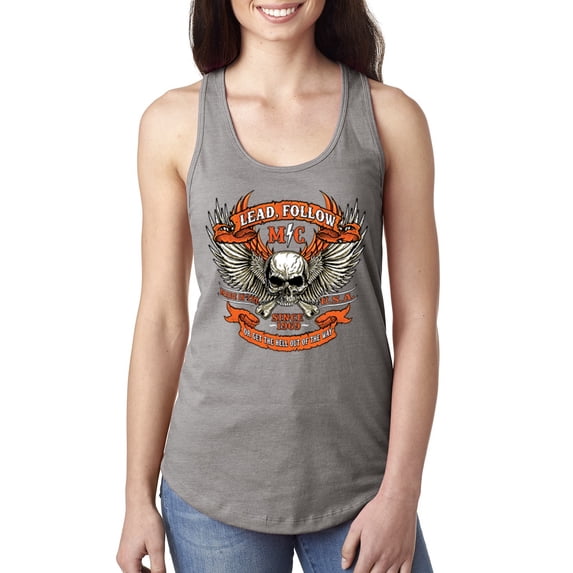 Wild Bobby, Lead Follow or Get The Hell Out Of The Way MC 1969 Motorcycle Pop Culture Ladies Racerback Tank Top, Heather Grey, X-Large