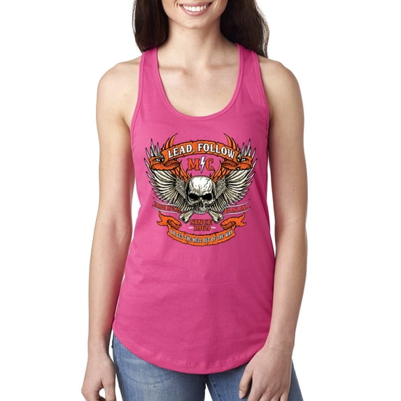 Wild Bobby, Lead Follow or Get The Hell Out Of The Way MC 1969 Motorcycle Pop Culture Ladies Racerback Tank Top, Raspberry, X-Large