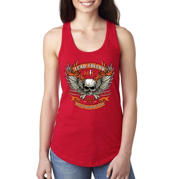 Wild Bobby, Lead Follow or Get The Hell Out Of The Way MC 1969 Motorcycle Pop Culture Ladies Racerback Tank Top, Red, X-Large