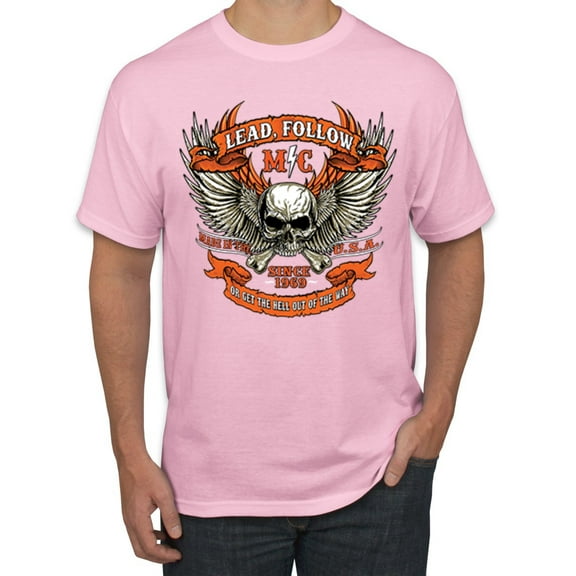 Wild Bobby, Lead Follow or Get The Hell Out Of The Way MC 1969 Motorcycle Pop Culture Men's Graphic T-Shirt, Light Pink, Large
