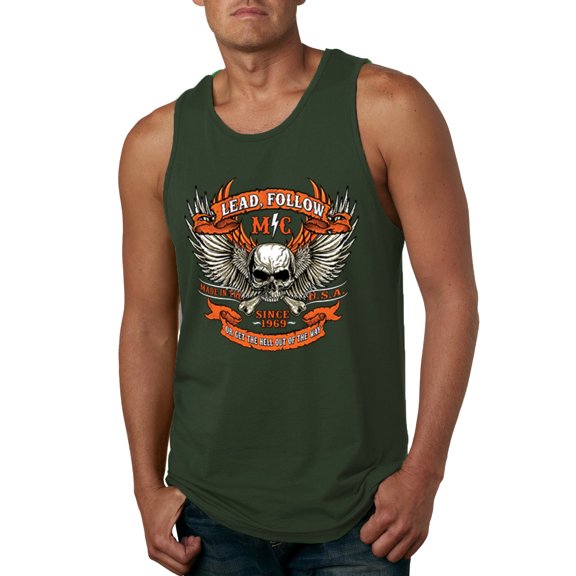 Wild Bobby, Lead Follow or Get The Hell Out Of The Way MC 1969 Motorcycle Pop Culture Mens Graphic Tank Top, Forest Green, X-Large