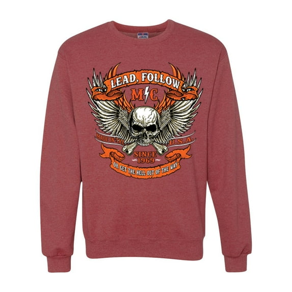 Wild Bobby, Lead Follow or Get The Hell Out Of The Way MC 1969 Motorcycle Pop Culture Unisex Crewneck Graphic Sweatshirt, Vintage Heather Red, Large