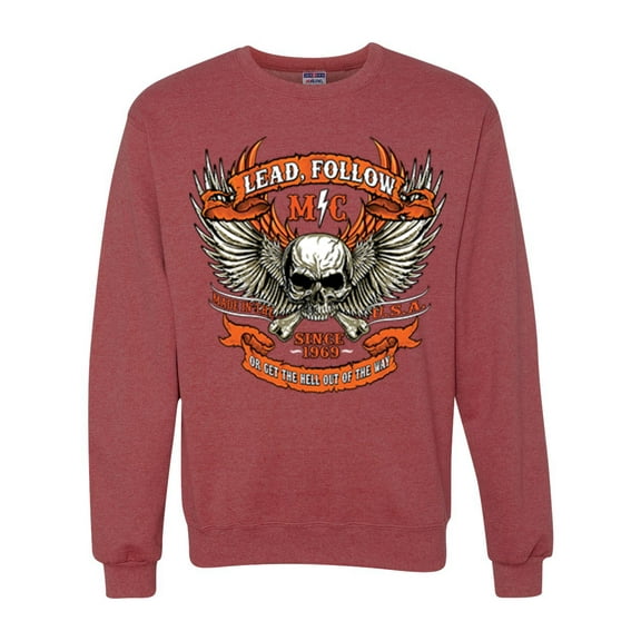 Wild Bobby, Lead Follow or Get The Hell Out Of The Way MC 1969 Motorcycle Pop Culture Unisex Crewneck Graphic Sweatshirt, Vintage Heather Red, Small