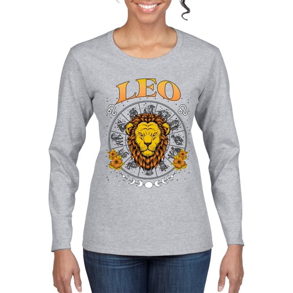 Wild Bobby Leo the Lion Fire Sign, July 22 August 22, Constellations Horoscope Zodiac Birthday Birth Month Stone Gift for Men Women Graphic Long Sleeve Tee