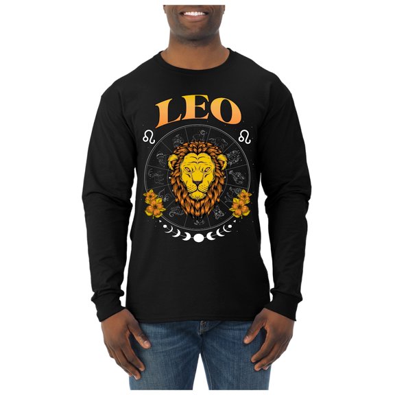 Wild Bobby Leo the Lion Fire Sign, July 22 August 22, Constellations Horoscope Zodiac Birthday Birth Month Stone Gift for Men Women Long Sleeve Shirt