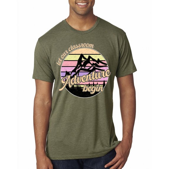 Wild Bobby Let Our Classroom Adventure Begin Mountain Sunset Light Colors Pop Culture Men Premium Tri Blend Tee, Military Green, X-Large