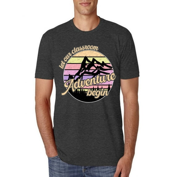 Wild Bobby Let Our Classroom Adventure Begin Mountain Sunset Light Colors Pop Culture Men Premium Tri Blend Tee, Vintage Black, Small
