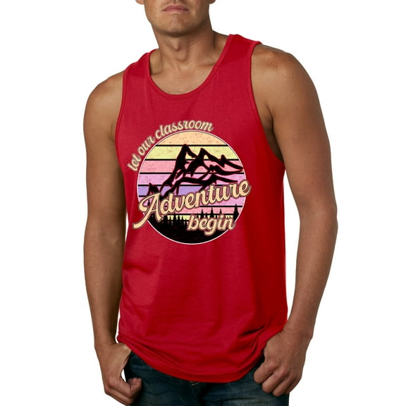 Wild Bobby Let Our Classroom Adventure Begin Mountain Sunset Light Colors Pop Culture Men Tank Top, Red, XX-Large