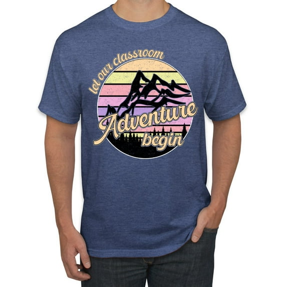 Wild Bobby Let Our Classroom Adventure Begin Mountain Sunset Light Colors Pop Culture Men Tee, Vintage Heather Blue, 3X-Large