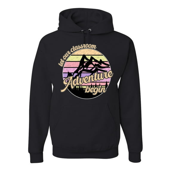 Wild Bobby Let Our Classroom Adventure Begin Mountain Sunset Light Colors Pop Culture Unisex Hoodie Sweatshirt, Black, Small