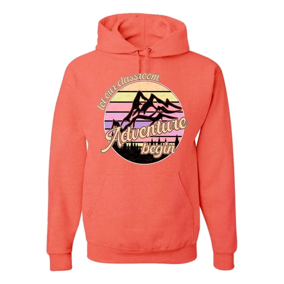 Wild Bobby Let Our Classroom Adventure Begin Mountain Sunset Light Colors Pop Culture Unisex Hoodie Sweatshirt, Sunset Coral, 3X-Large