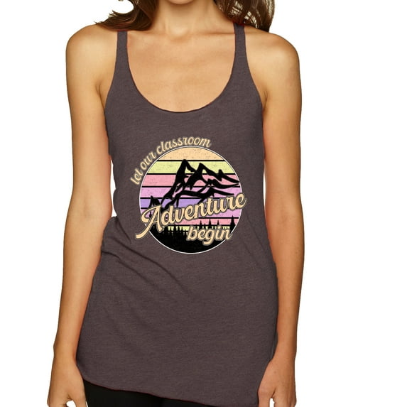 Wild Bobby Let Our Classroom Adventure Begin Mountain Sunset Light Colors Pop Culture Women Tri-Blend Racerback Tank Top, Brown, Large
