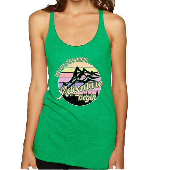 Wild Bobby Let Our Classroom Adventure Begin Mountain Sunset Light Colors Pop Culture Women Tri-Blend Racerback Tank Top, Envy, Medium