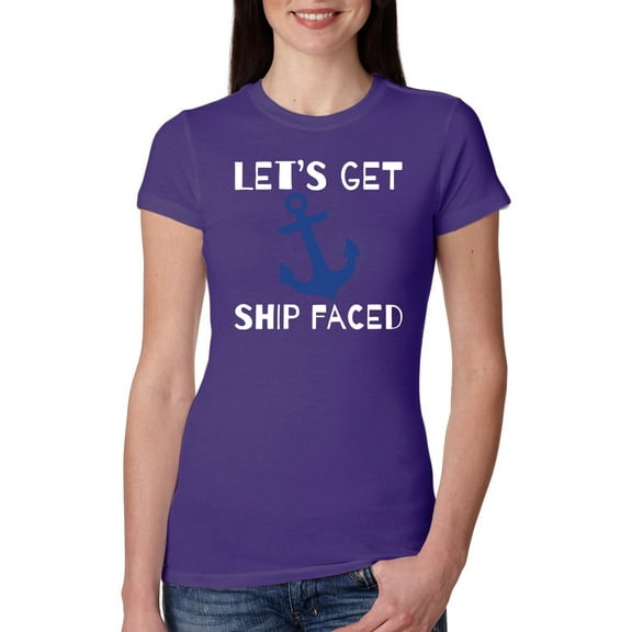 Wild Bobby Let's Get Ship Faced, Funny Boat Captain Women Slim Fit Junior Tee