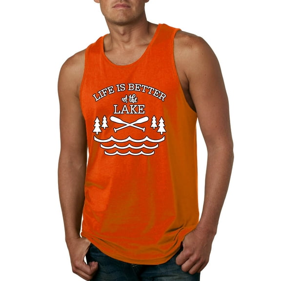 Wild Bobby, Life Is Better At The Lake, Men Graphic Tank Top, Orange, Small