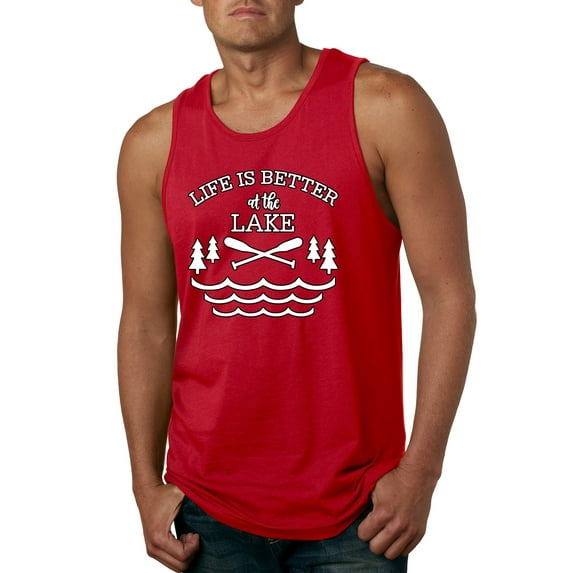 Wild Bobby, Life Is Better At The Lake, Men Graphic Tank Top, Red, Large