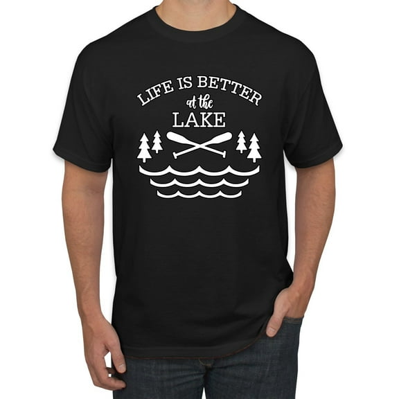 Wild Bobby, Life Is Better At The Lake, Men Graphic Tee, Black, Small
