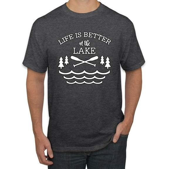 Wild Bobby, Life Is Better At The Lake, Men Graphic Tee, Heather Black, X-Large