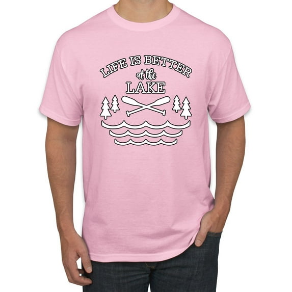 Wild Bobby, Life Is Better At The Lake, Men Graphic Tee, Light Pink, X-Large