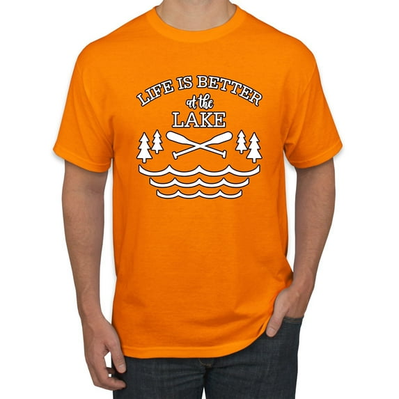 Wild Bobby, Life Is Better At The Lake, Men Graphic Tee, Orange, 3X-Large
