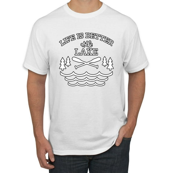 Wild Bobby, Life Is Better At The Lake, Men Graphic Tee, White, 4X-Large