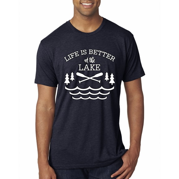 Wild Bobby, Life Is Better At The Lake, Men Premium Tri Blend Tee, Vintage Navy, Small