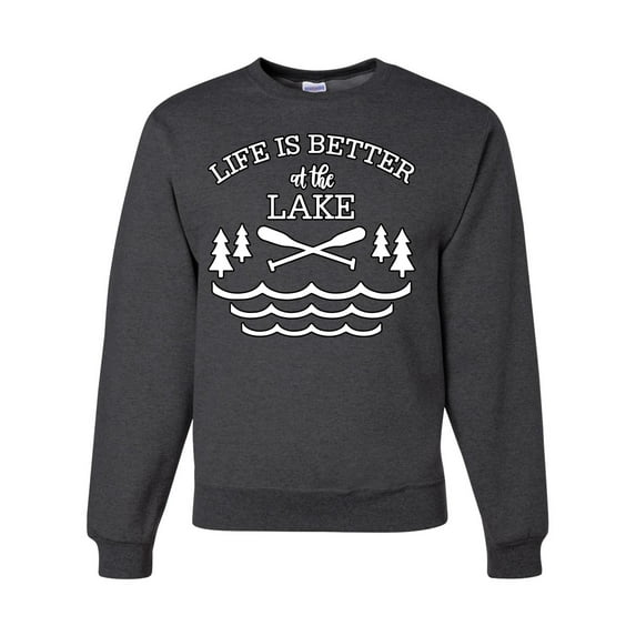 Wild Bobby, Life Is Better At The Lake, Unisex Crewneck Graphic Sweatshirt, Heather Black, X-Large