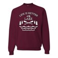 thumbnail image 1 of Wild Bobby, Life Is Better At The Lake, Unisex Crewneck Graphic Sweatshirt, Maroon, XX-Large, 1 of 4