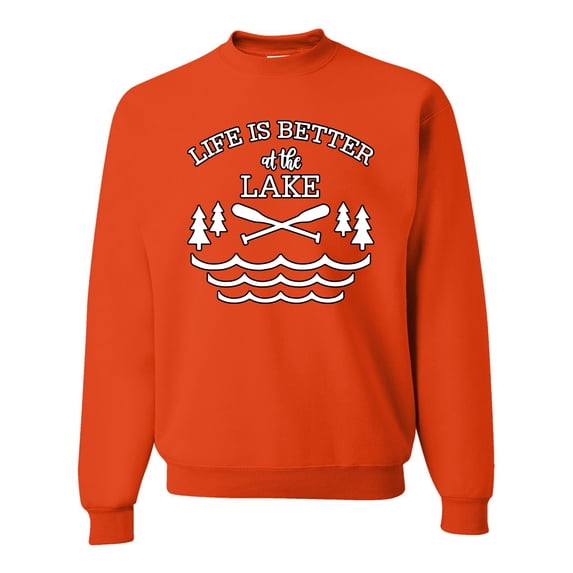 Wild Bobby, Life Is Better At The Lake, Unisex Crewneck Graphic Sweatshirt, Orange, XX-Large