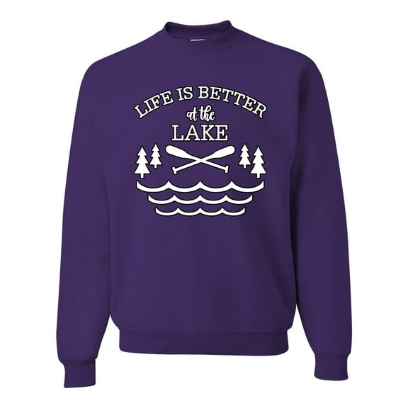Wild Bobby, Life Is Better At The Lake, Unisex Crewneck Graphic Sweatshirt, Purple, 3X-Large