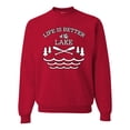 thumbnail image 1 of Wild Bobby, Life Is Better At The Lake, Unisex Crewneck Graphic Sweatshirt, Red, Large, 1 of 4