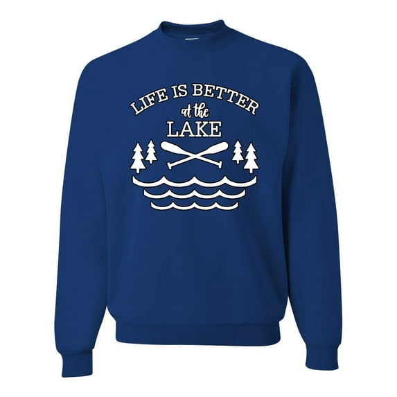 Wild Bobby, Life Is Better At The Lake, Unisex Crewneck Graphic Sweatshirt, Royal, Large