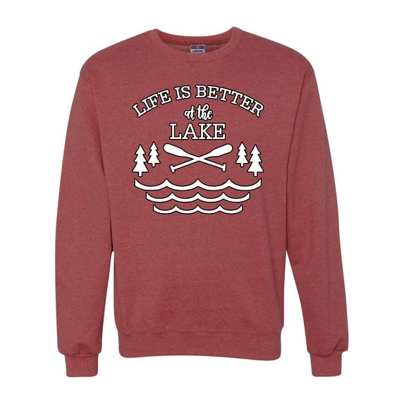 Wild Bobby, Life Is Better At The Lake, Unisex Crewneck Graphic Sweatshirt, Vintage Heather Red, XX-Large