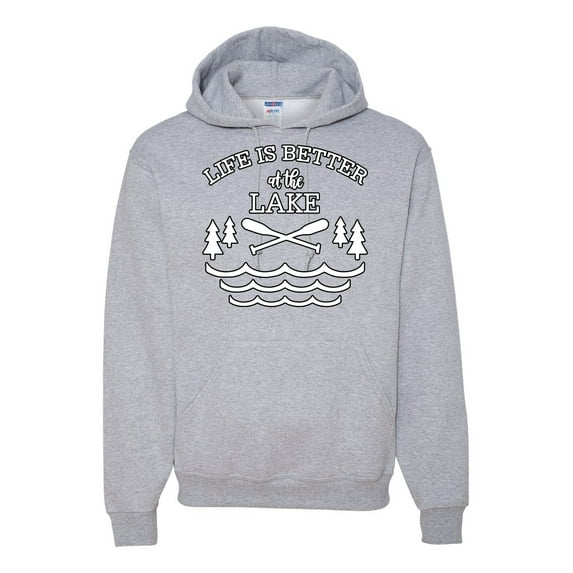 Wild Bobby, Life Is Better At The Lake, Unisex Graphic Hoodie Sweatshirt, Heather Grey, Large