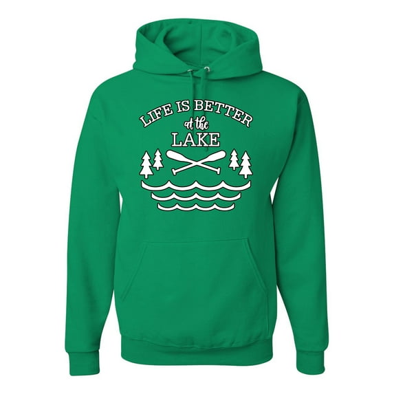 Wild Bobby, Life Is Better At The Lake, Unisex Graphic Hoodie Sweatshirt, Kelly, 3X-Large