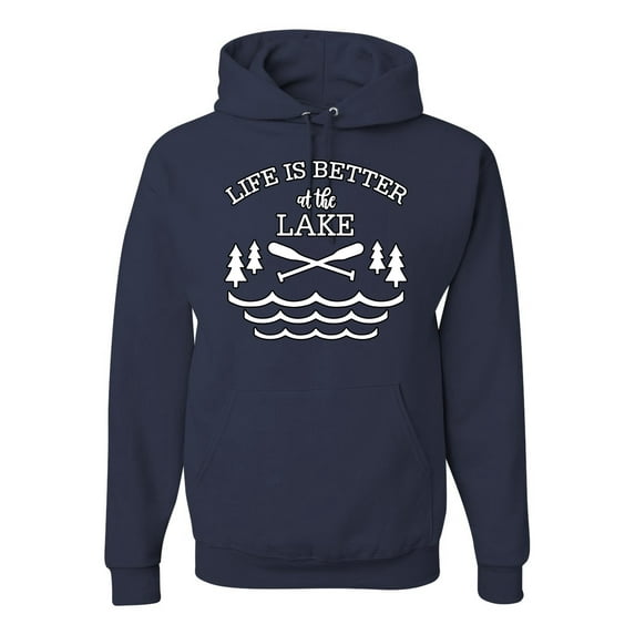 Wild Bobby, Life Is Better At The Lake, Unisex Graphic Hoodie Sweatshirt, Navy, 3X-Large