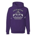 thumbnail image 1 of Wild Bobby, Life Is Better At The Lake, Unisex Graphic Hoodie Sweatshirt, Purple, Large, 1 of 4